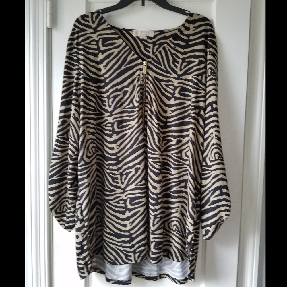 Michael Kors Zebra Print Zipper Blouse